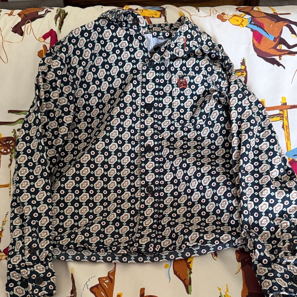 Cinch Kids Black and White Patterned Button Down Shirt